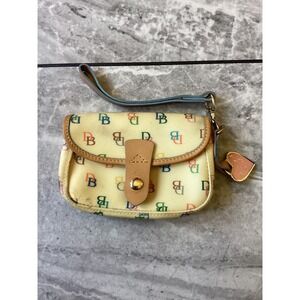 Dooney & Bourke Multi-Color Monogram Wristlet Pouch Cream Heart Charm Vintage
